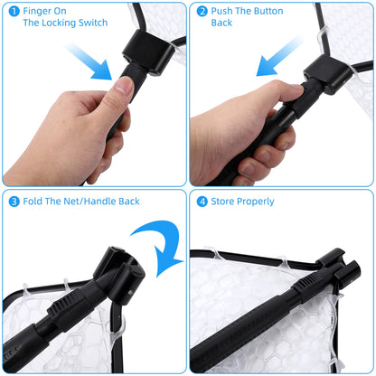 Foldable Fishing Net For Trout Soft Rubber Handle