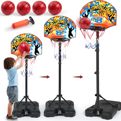 2.8-6.2 ft Adjustable Kids Basketball Hoop with 4 Balls Toddler I