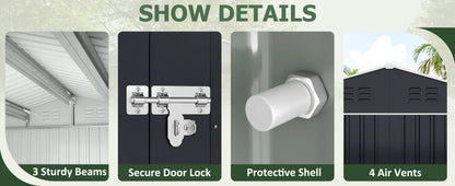 10x12/12x14FT Galvanized Steel Storage Shed Heavy Duty Lockable