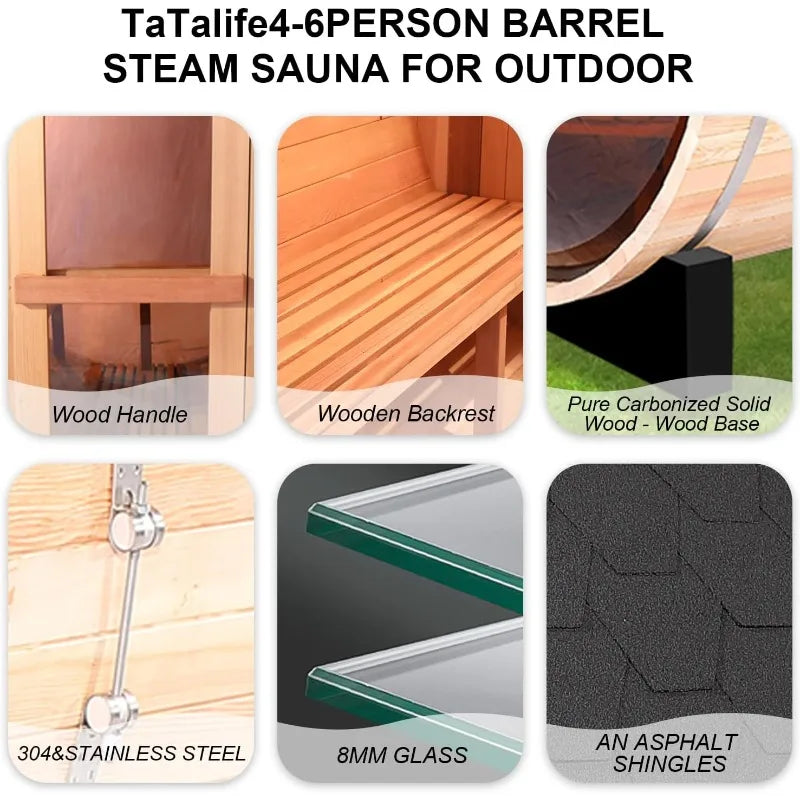 Outdoor Barrel Steam Sauna, 6-8Person  Electric Heater