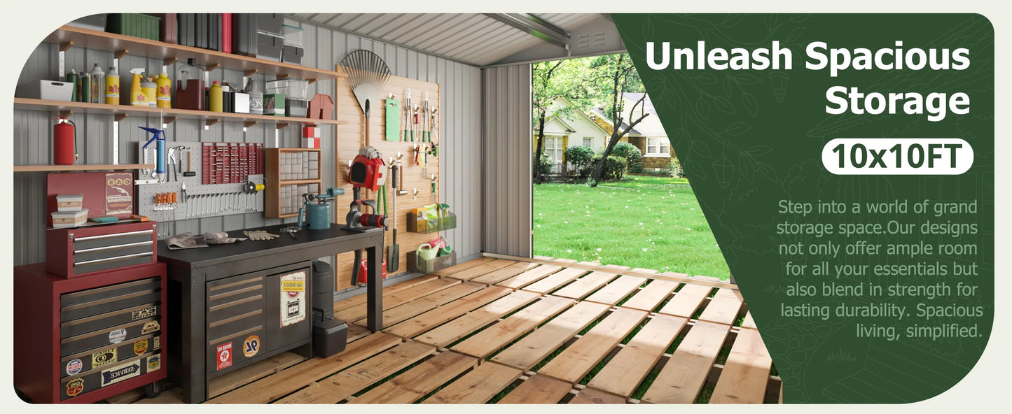 10x12/12x14FT Galvanized Steel Storage Shed Heavy Duty Lockable