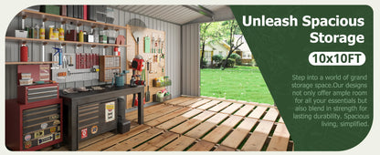 10x12/12x14FT Galvanized Steel Storage Shed Heavy Duty Lockable