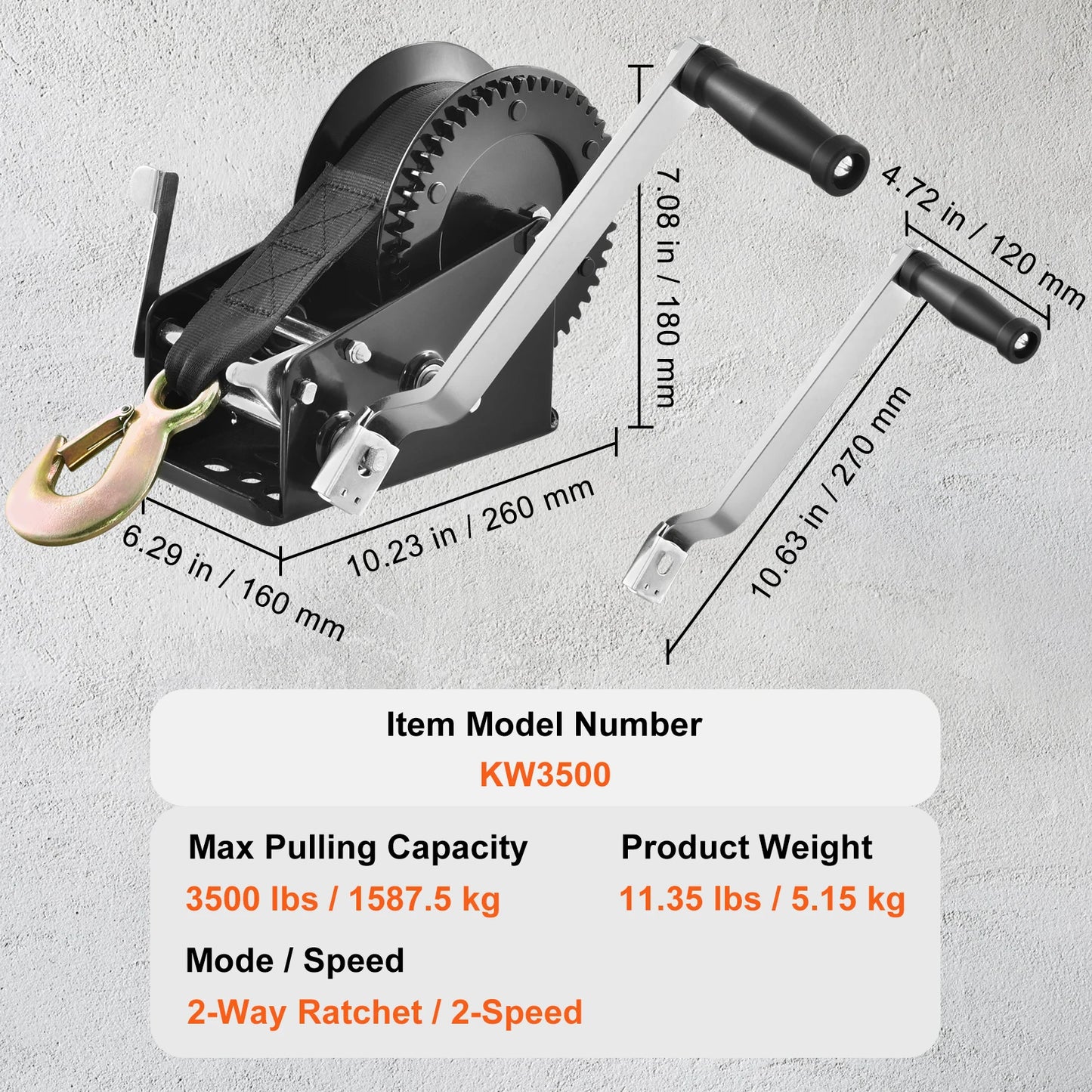 Hand crank Boat Trailer Winch Heavy Duty