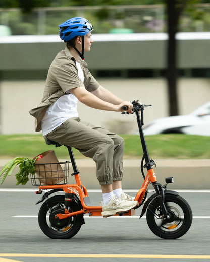 1000W Folding Electric Bike with Seat, Rear Basket