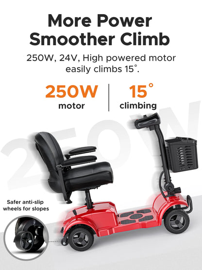 Four-Wheeled Electric Scooter, 250W, 24V 12AH, 6.2MPH Max Speed, 15.5 Miles Range