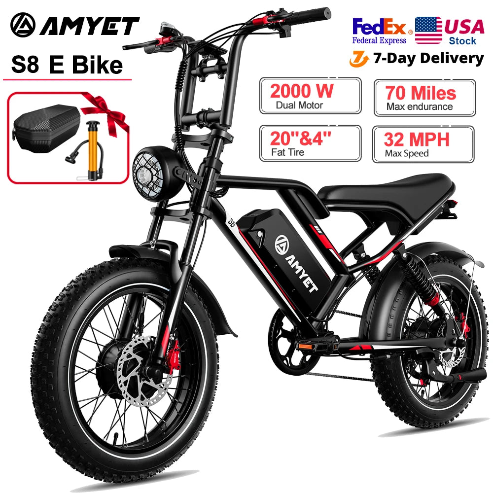 2000W Dual Motor Bicycle 48V 25AH Battery 20" Electric E Bikes