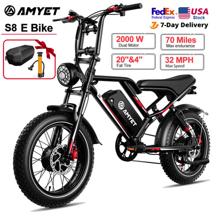 2000W Dual Motor Bicycle 48V 25AH Battery 20" Electric E Bikes