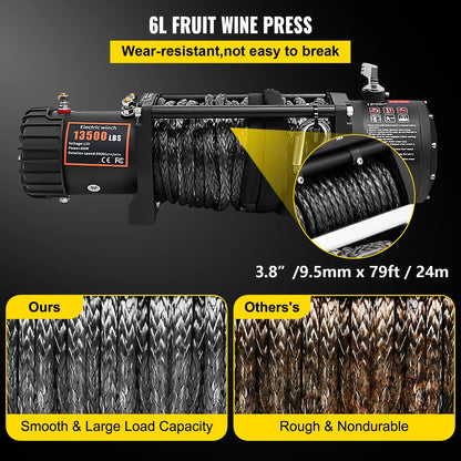 13500LBS Electric Winch 12v 27M/92FT Synthetic Rope  4X4 Car Trailer ATV Truck