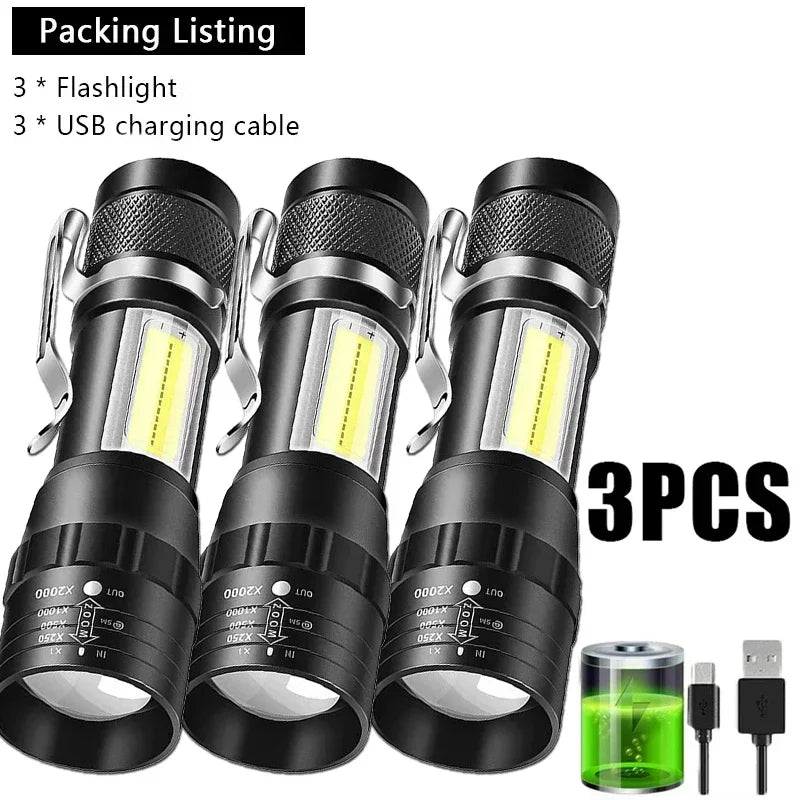Portable Rechargeable LED Flashlight with Side Light