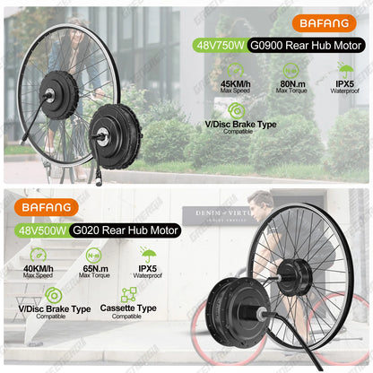 Bafang 750W 500W 48V Front Rear Hub Motor Ebike Conversion Kit