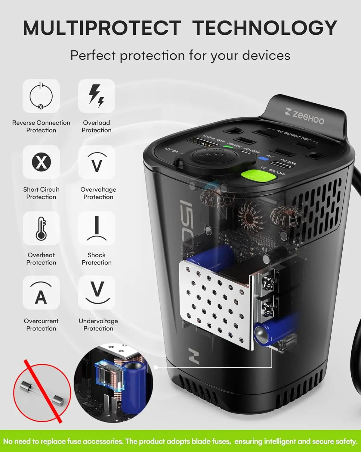 150W Car Power Inverter, 12V D/C To 110V AC  with  two AC plugs