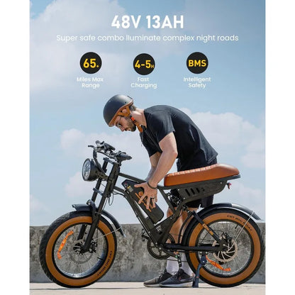 750/1500W Ebike 20/28MPH, 55-75 Miles Electric Motorcycle with 10.4/13AH Battery 20 INCH