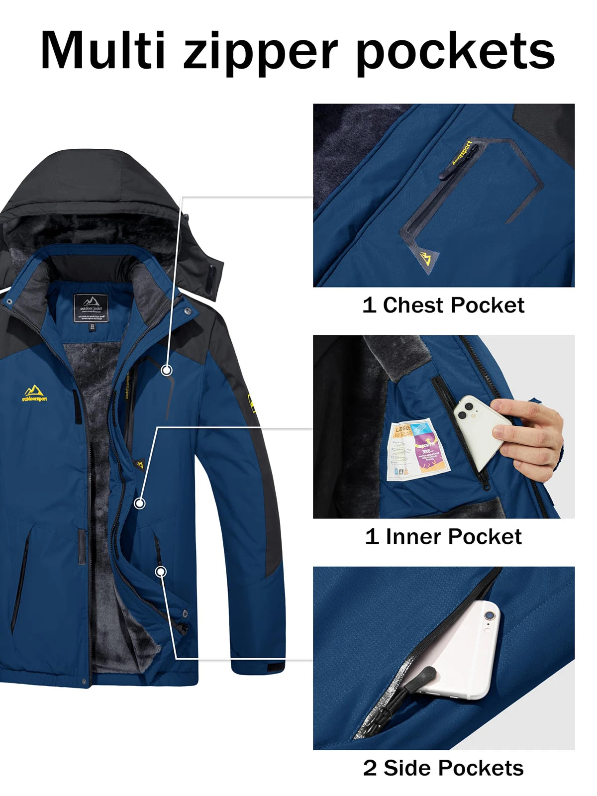 Men's Water Resistant fleece Ski Jacket With Hood